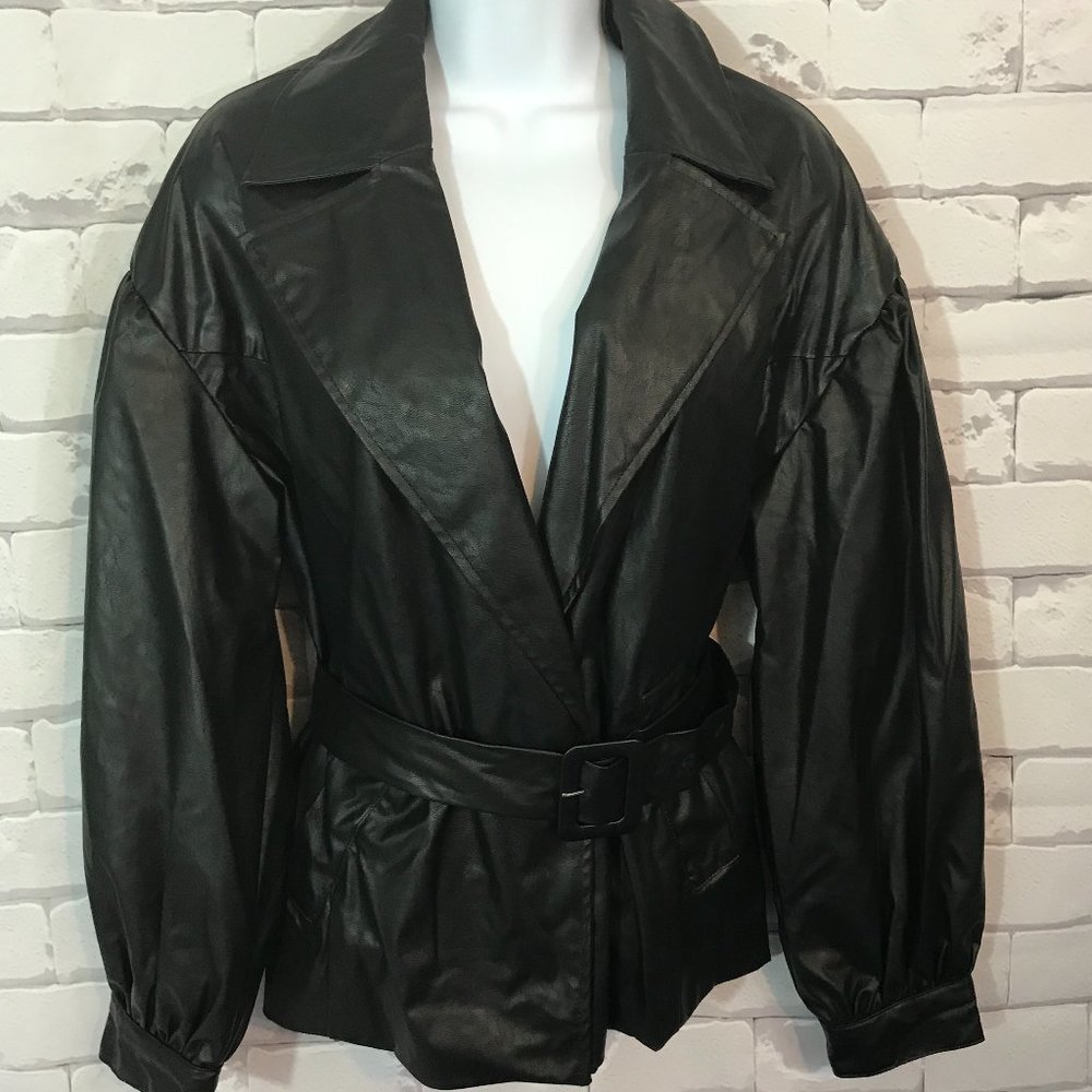 Who What Wear Belted Faux Leather Blazer Black - Picture 1 of 8